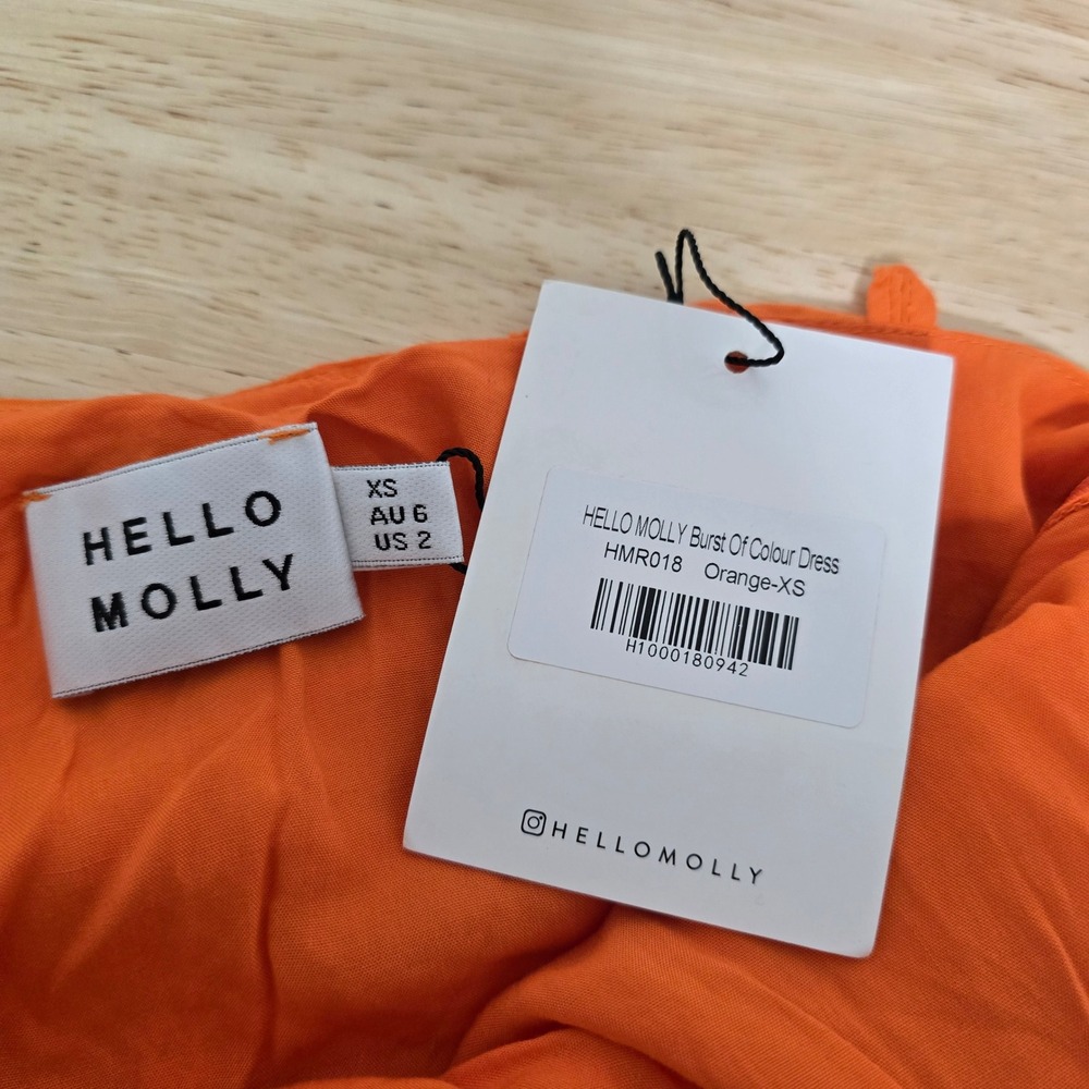 NWT Hello‎ Molly Burst Of Colour Dress Orange Ruched Swiss Dot Halter Mini Sz XS - Picture 3 of 7